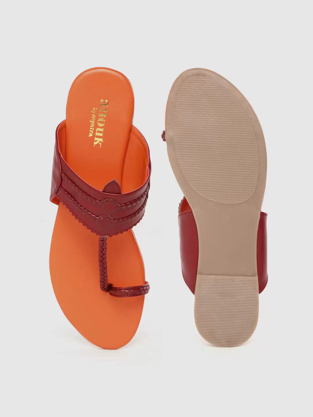 ANOUK- Maroon Braided One Toe Flats