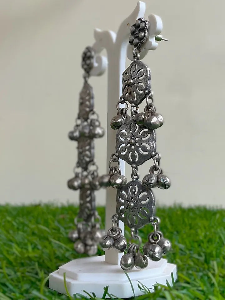 Oxidized Silver Ghungroo Drop Earrings