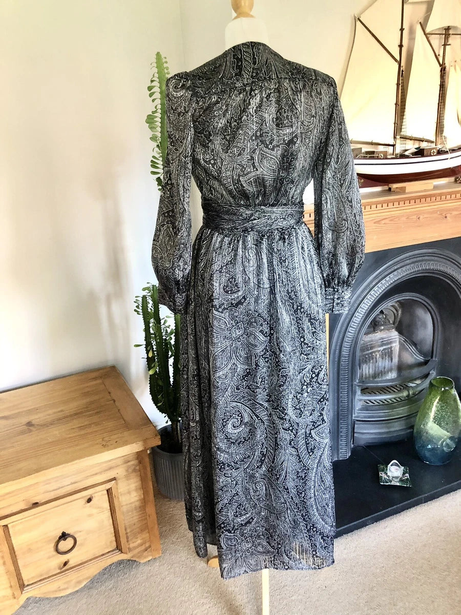 ZARA - Black Paisley Print Long Wrap Dress