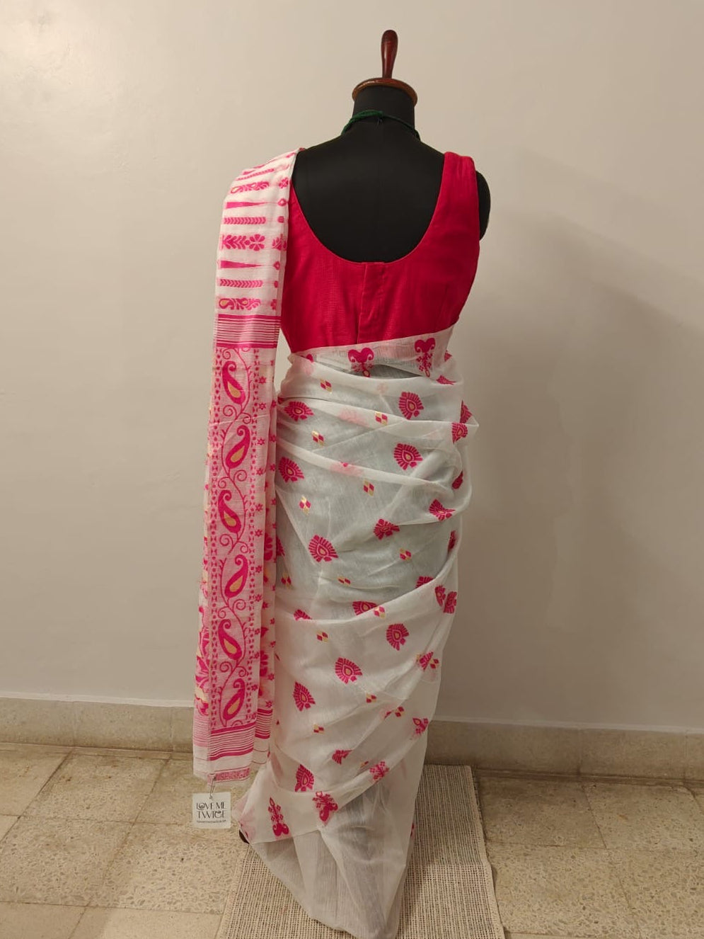 White And Pink Jamdani Sari