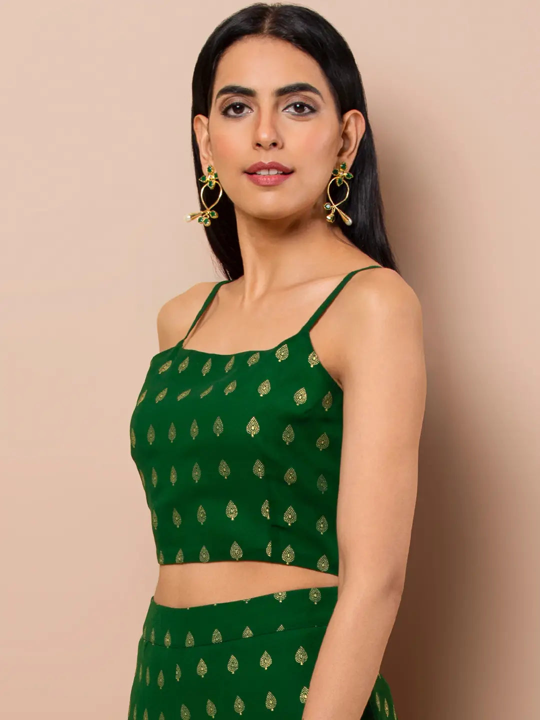 INDIYA - Green Foil Strappy Crop Top