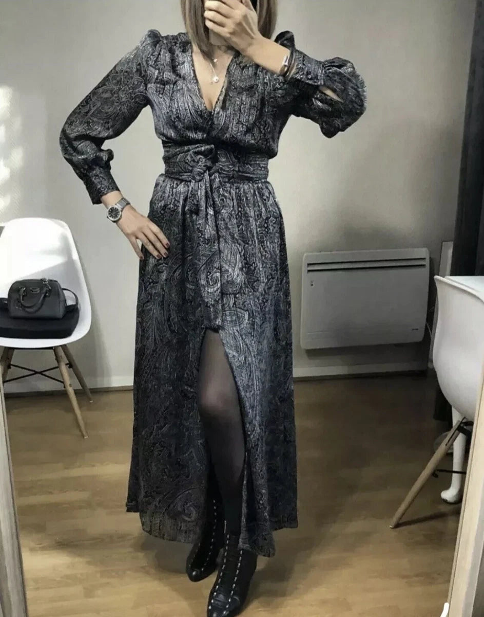 ZARA - Black Paisley Print Long Wrap Dress