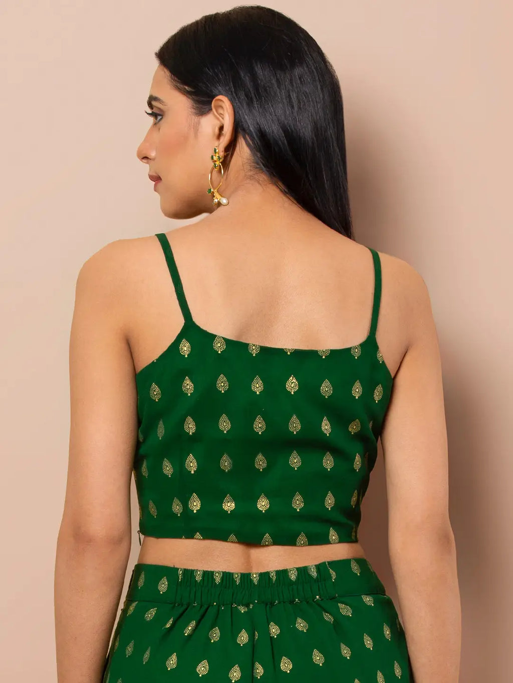 INDIYA - Green Foil Strappy Crop Top