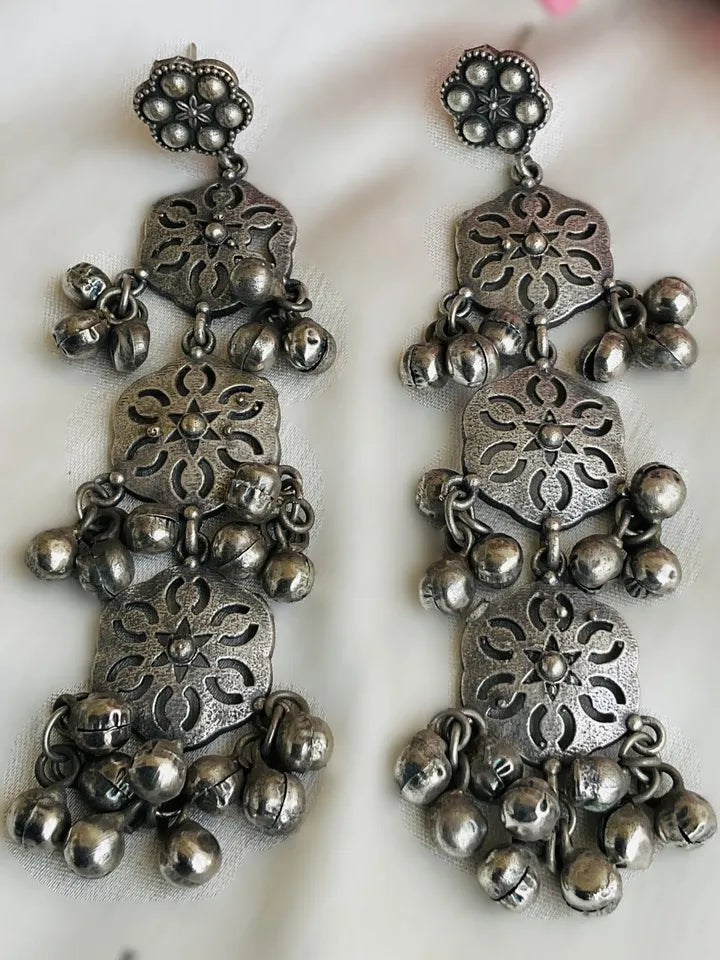 Oxidized Silver Ghungroo Drop Earrings