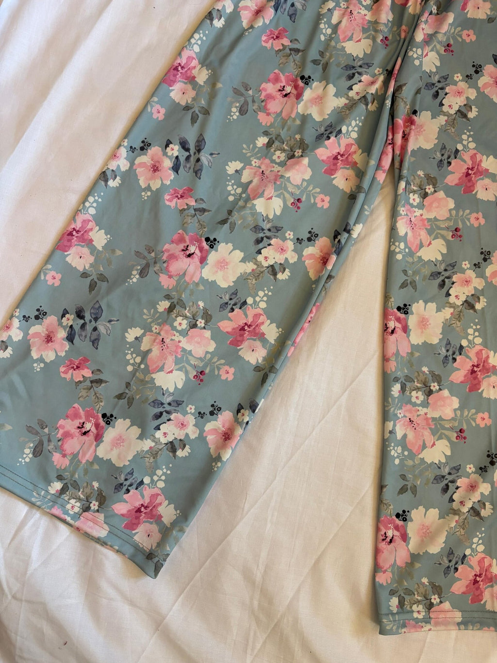 Blue, Pink and White Floral Print Pants