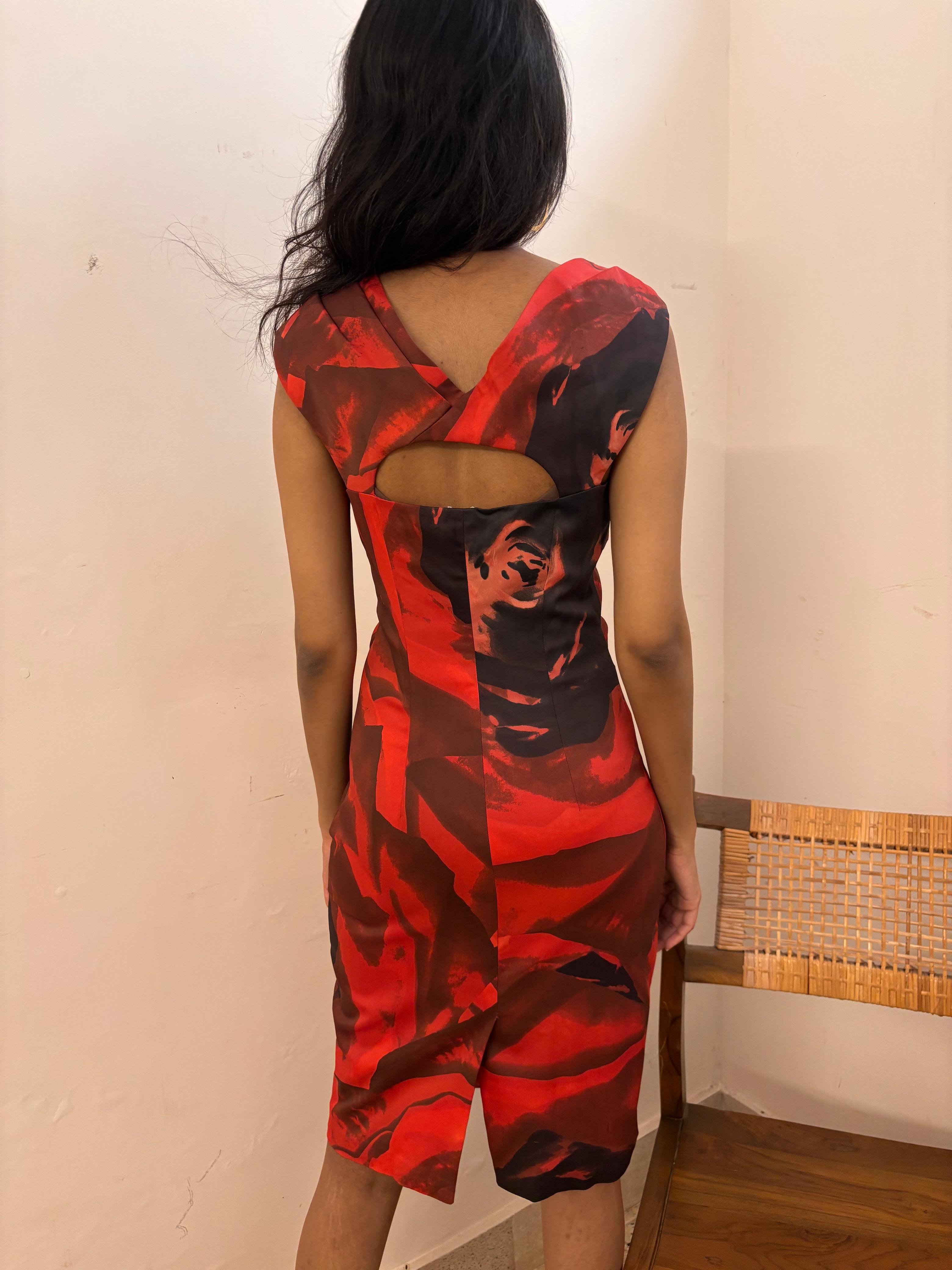 KAREN MILLEN - Red Asymmetrical Abstract Dress