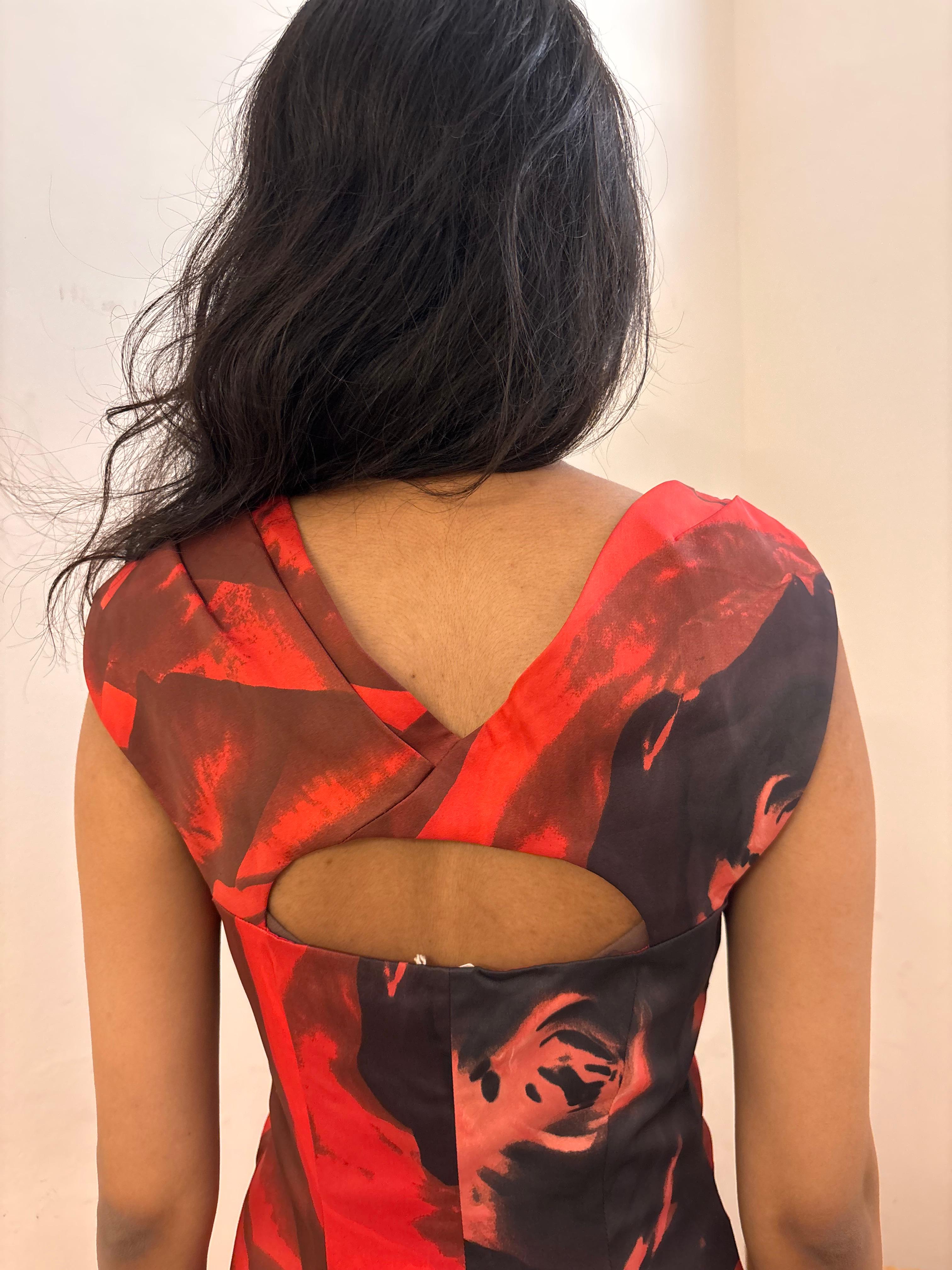 KAREN MILLEN - Red Asymmetrical Abstract Dress
