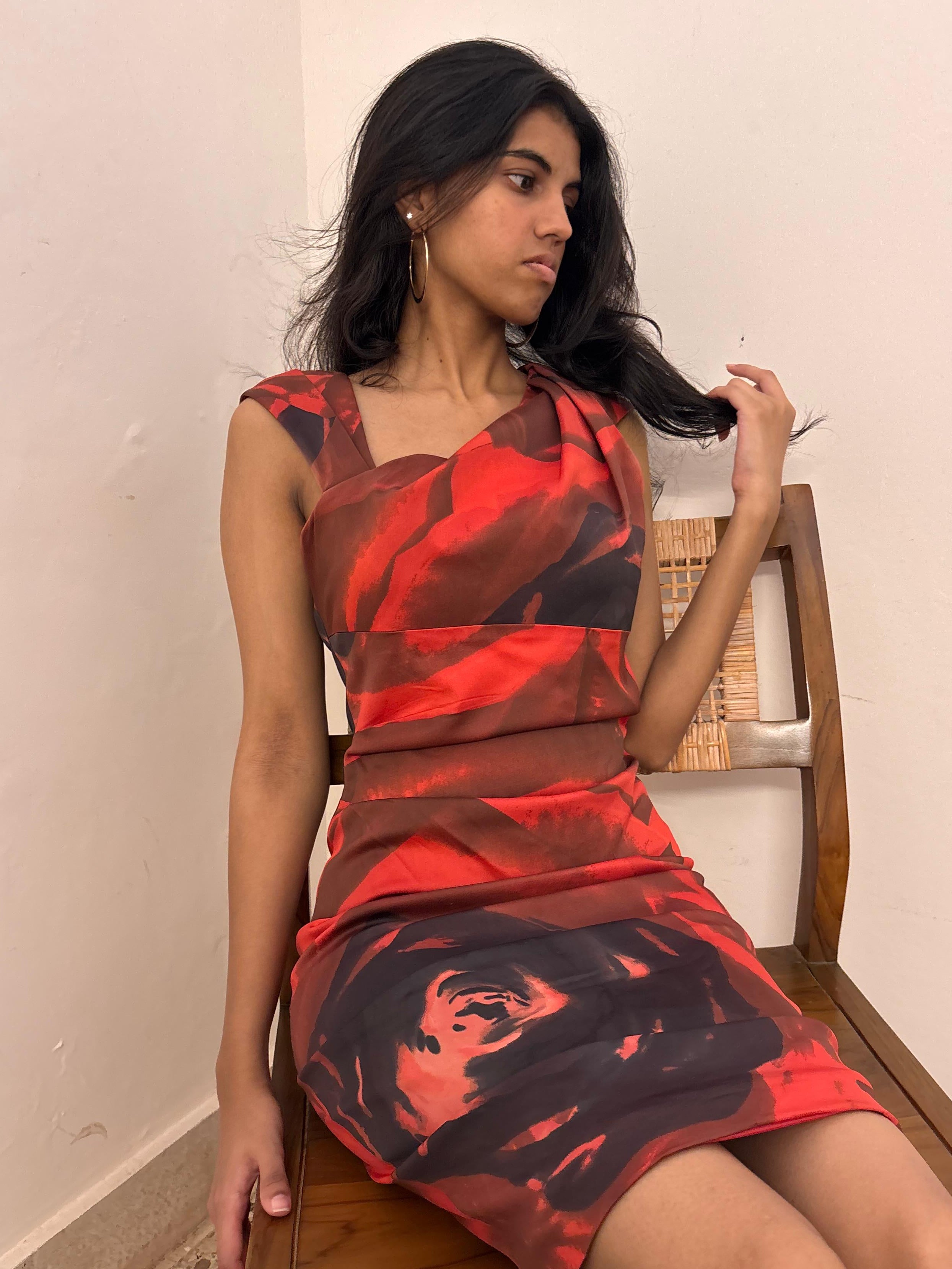 KAREN MILLEN - Red Asymmetrical Abstract Dress