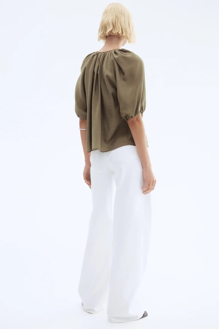 H&M - Khaki Balloon Sleeved Blouse