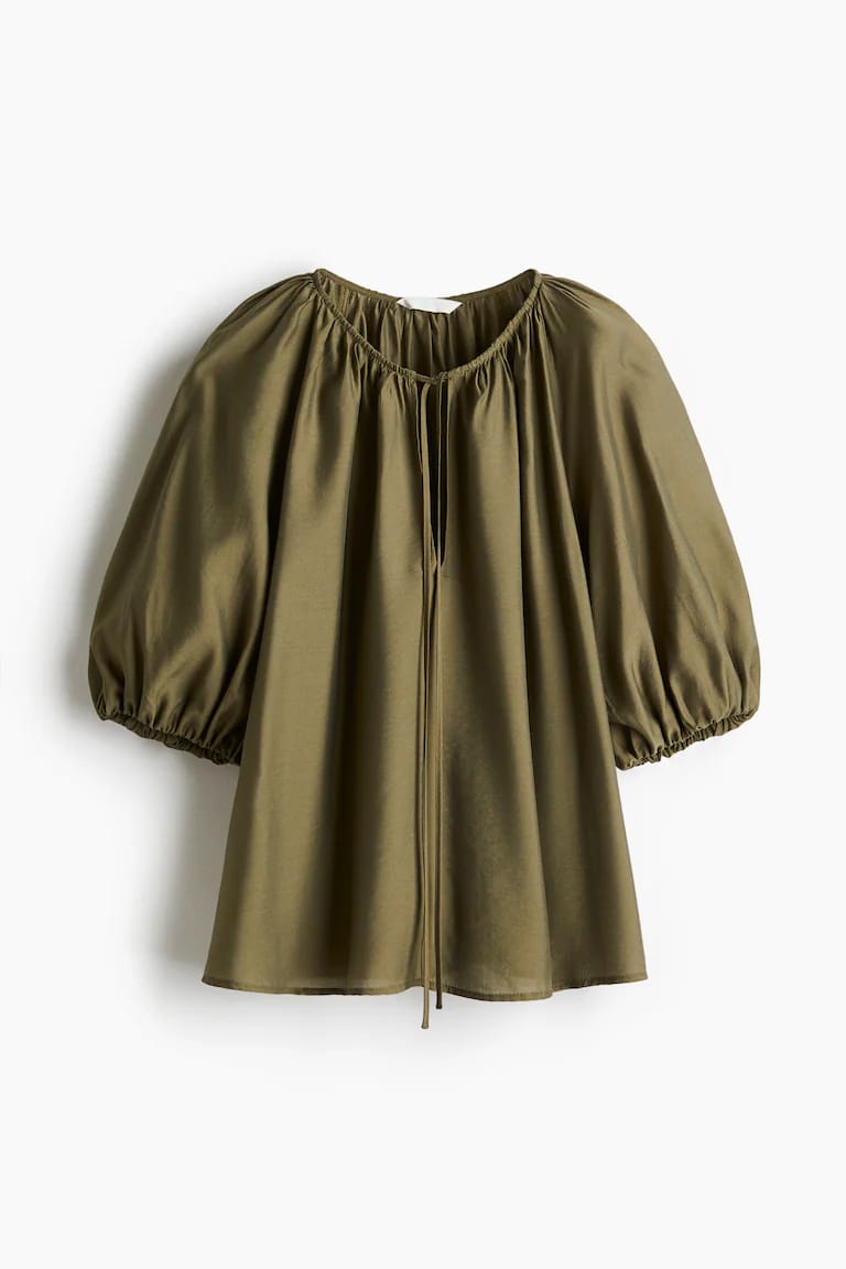 H&M - Khaki Balloon Sleeved Blouse