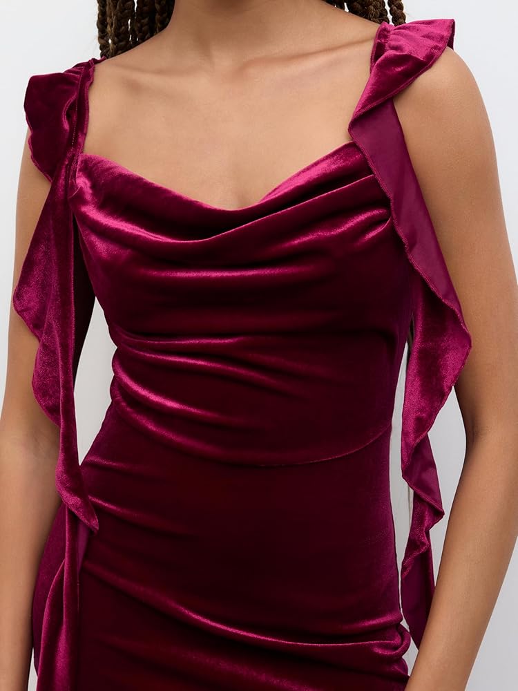CIDER - Red Maxi Ruffle Dress