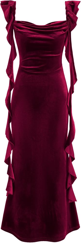 CIDER - Red Maxi Ruffle Dress