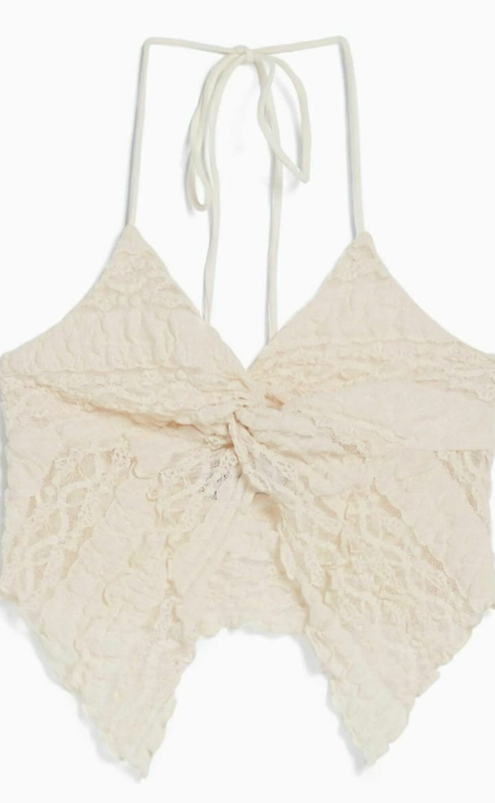 BERSHKA - White Lacy Halter Neck Top