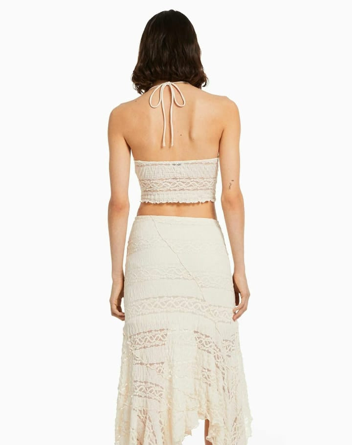 BERSHKA - White Lacy Halter Neck Top