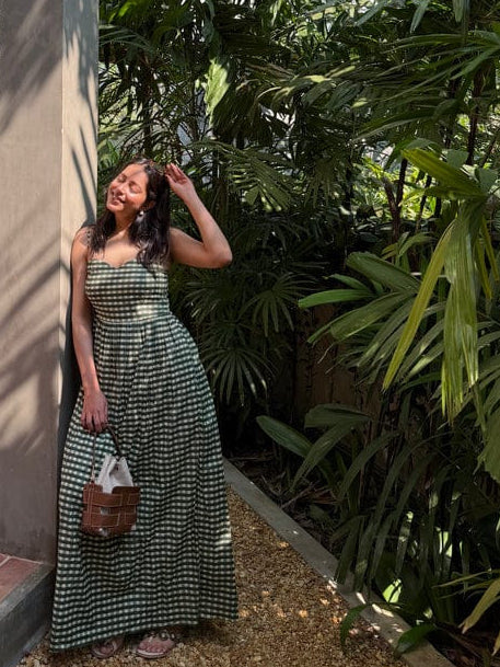 MODISH JAIPUR - Green Gingham Maxi Dress