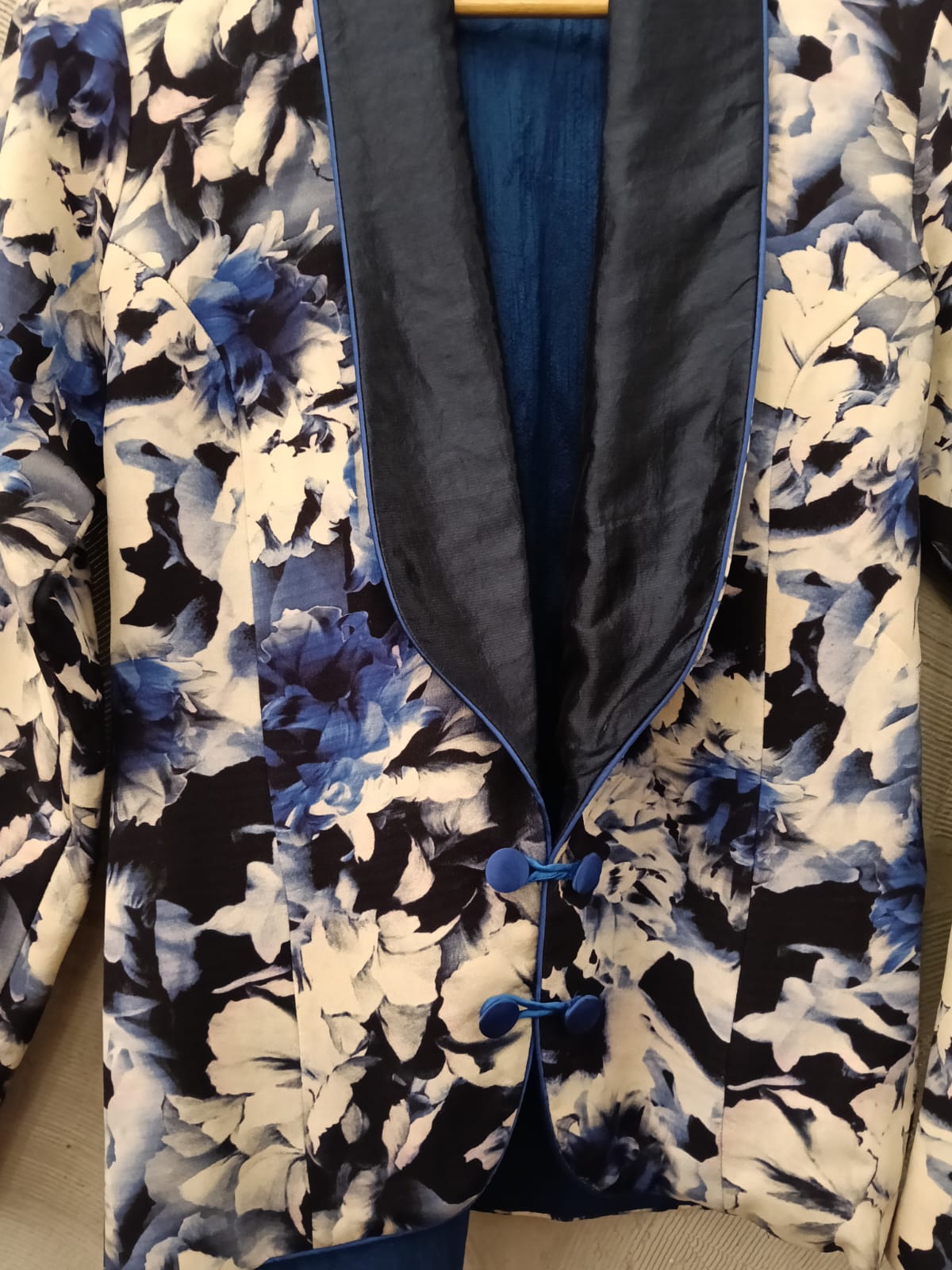 Blue and White Floral Print Blazer
