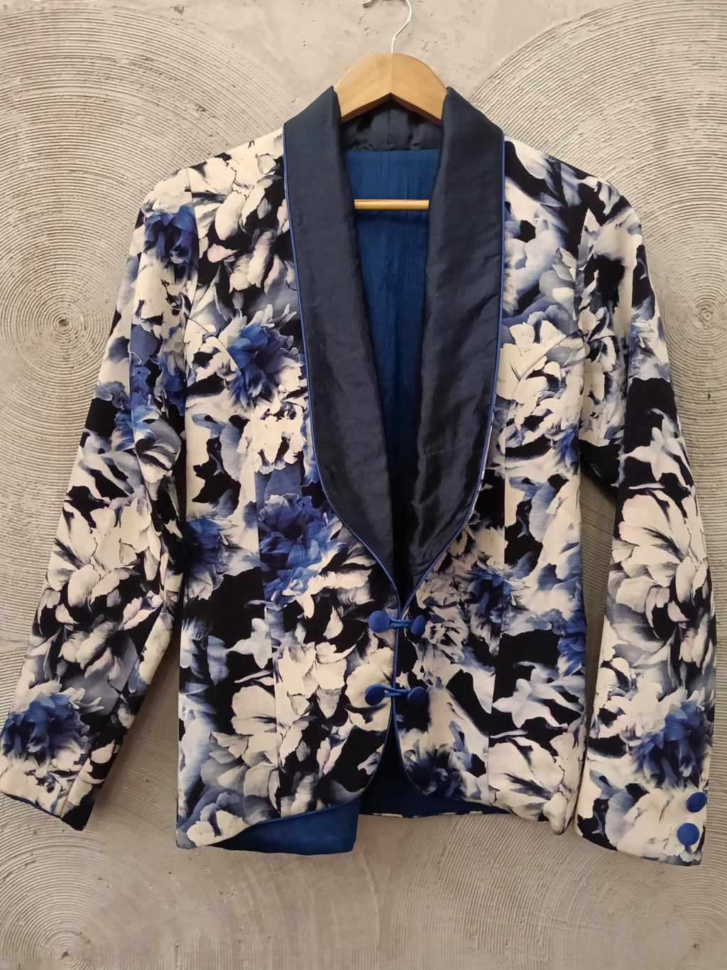 Blue and White Floral Print Blazer