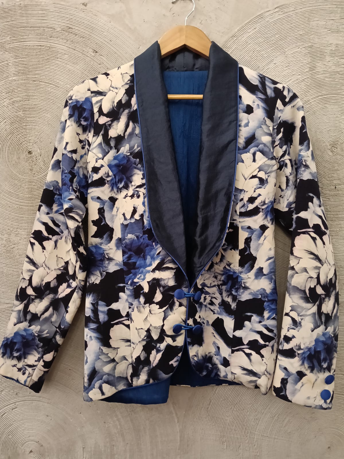 Blue and White Floral Print Blazer