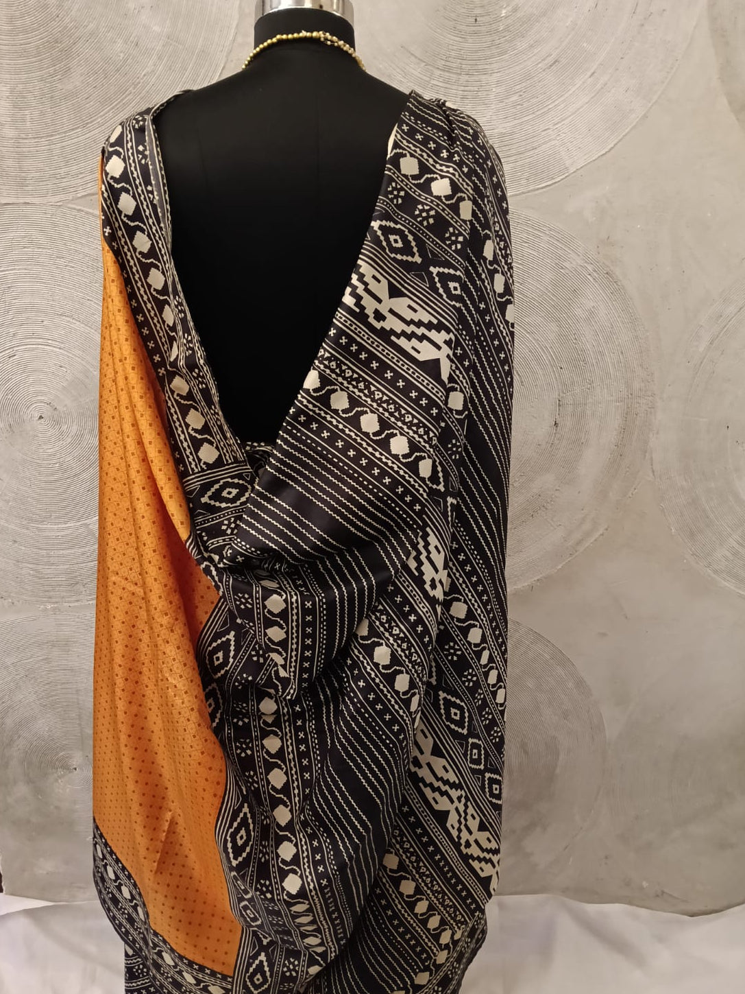 Mustard, Black and White Silk Sari