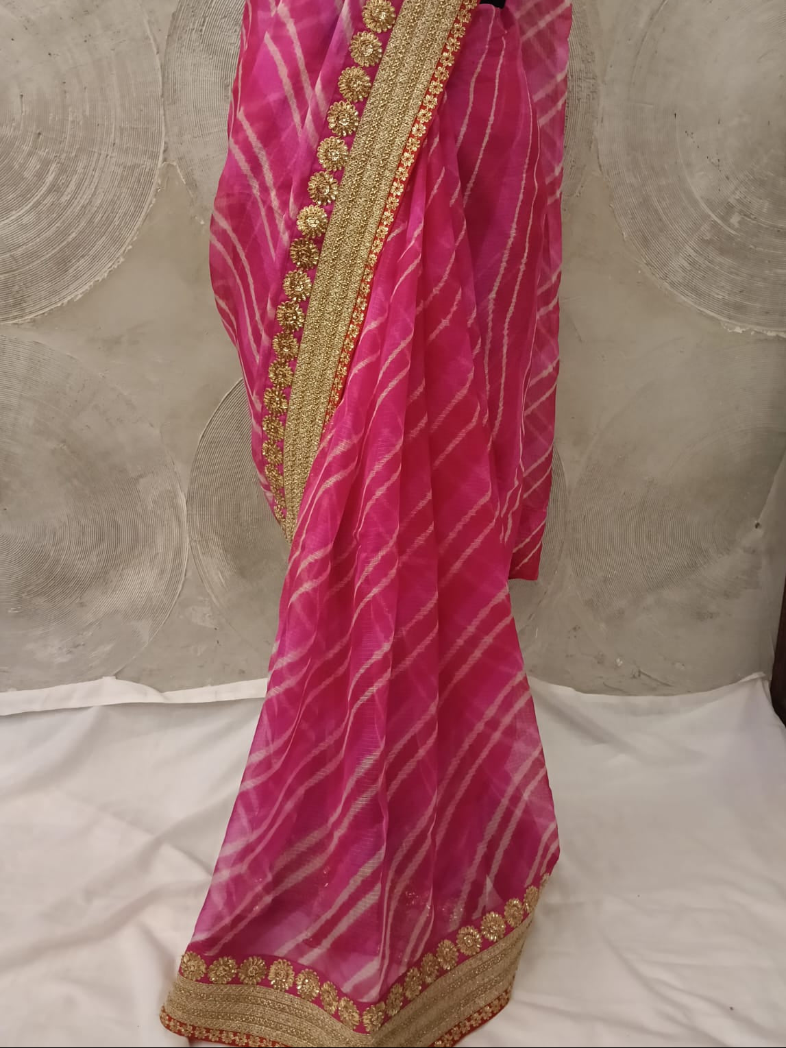 Fuchsia Pink Kota Sari with Zari Border