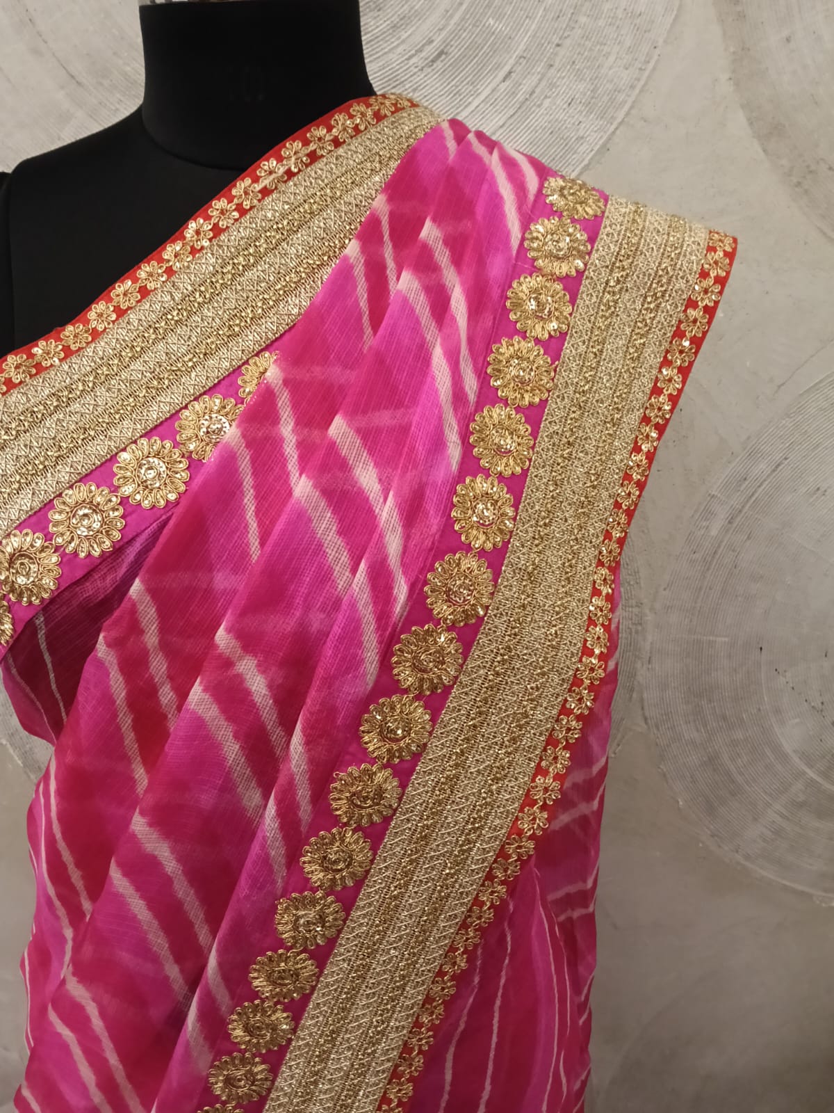 Fuchsia Pink Kota Sari with Zari Border