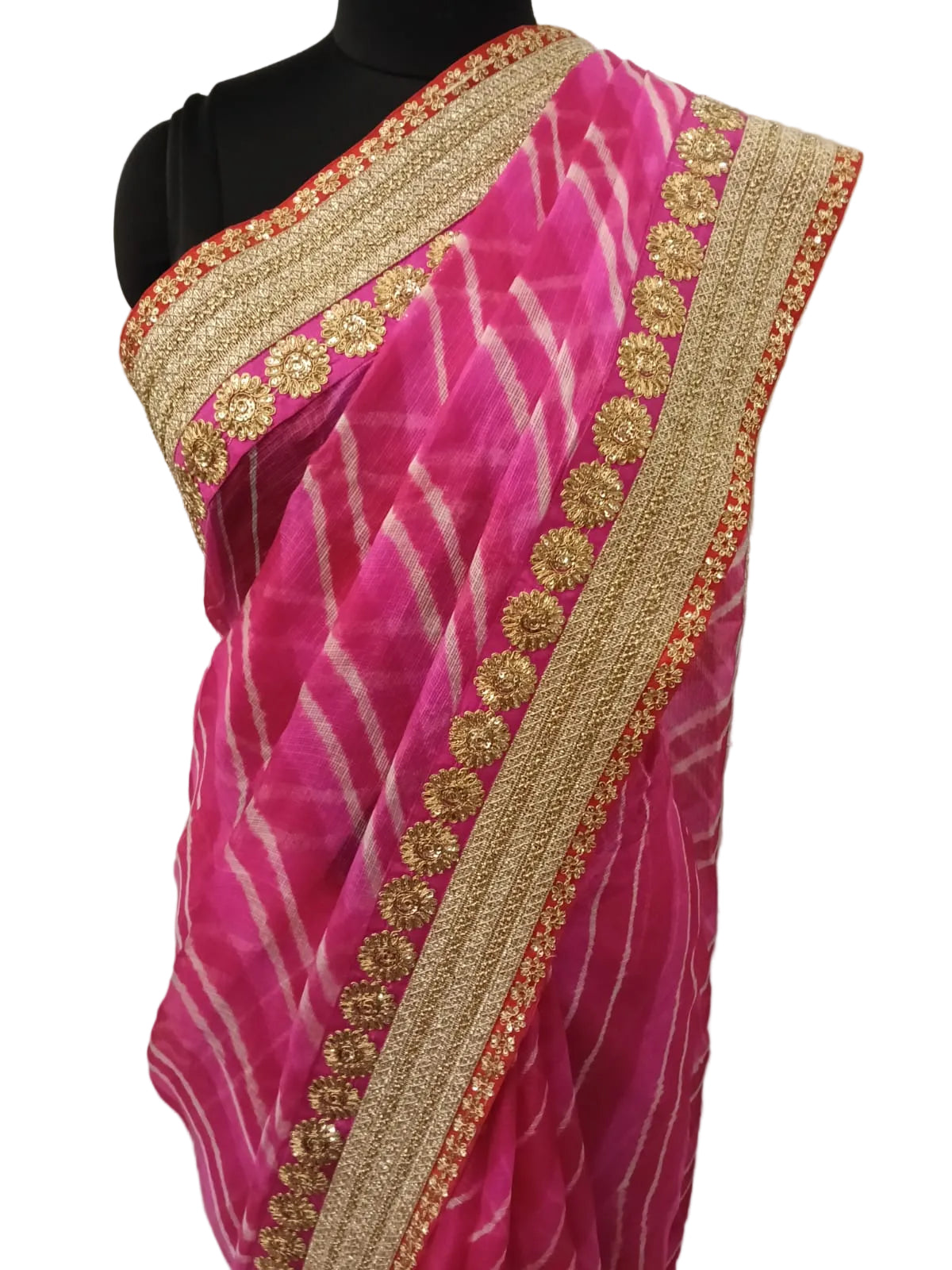 Fuchsia Pink Kota Sari with Zari Border