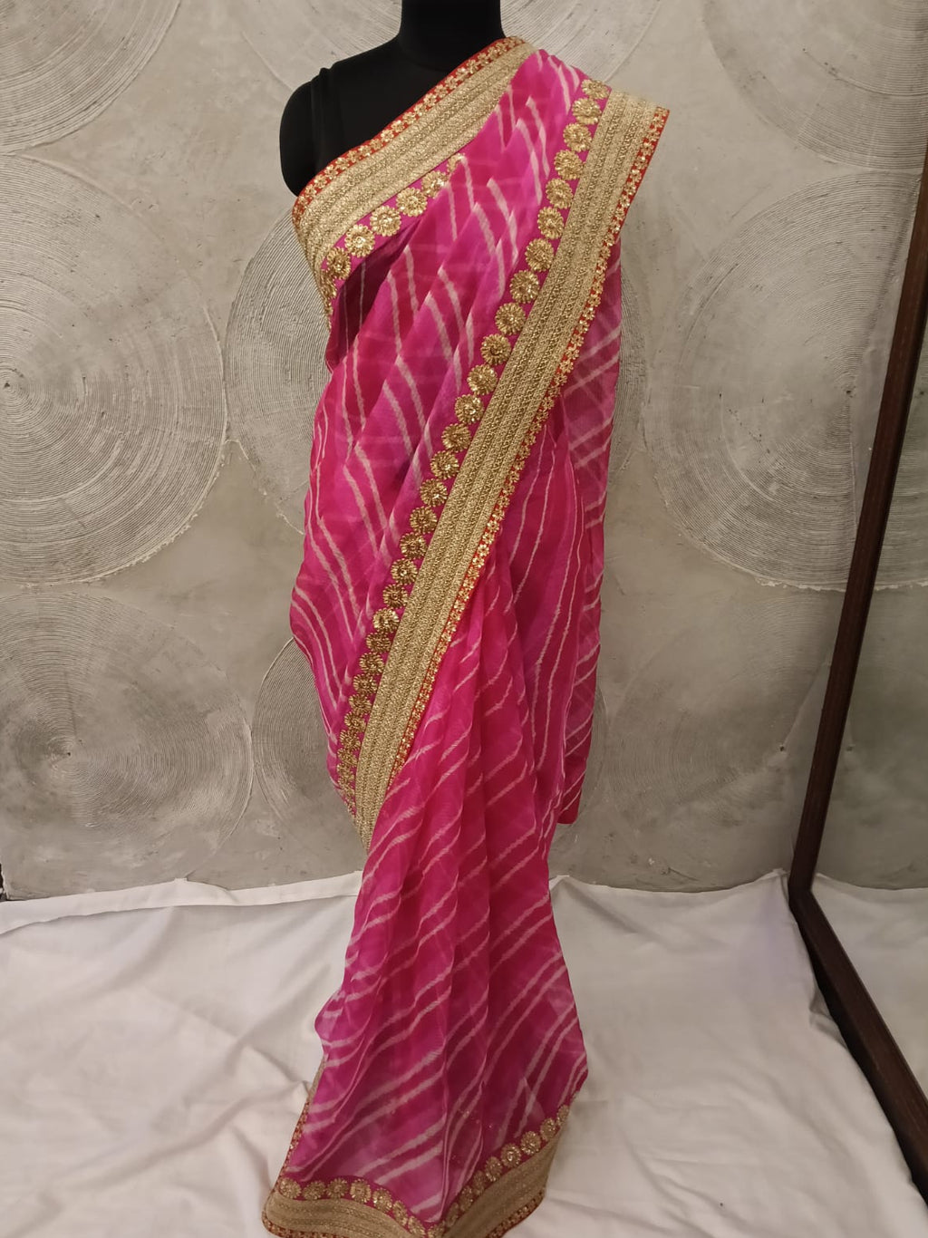 Fuchsia Pink Kota Sari with Zari Border