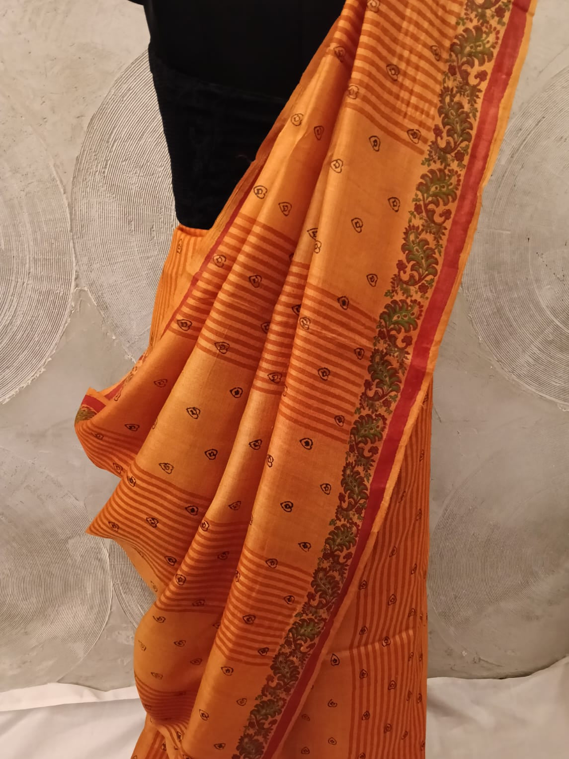 Mustard-Orange Tussar Silk Sari