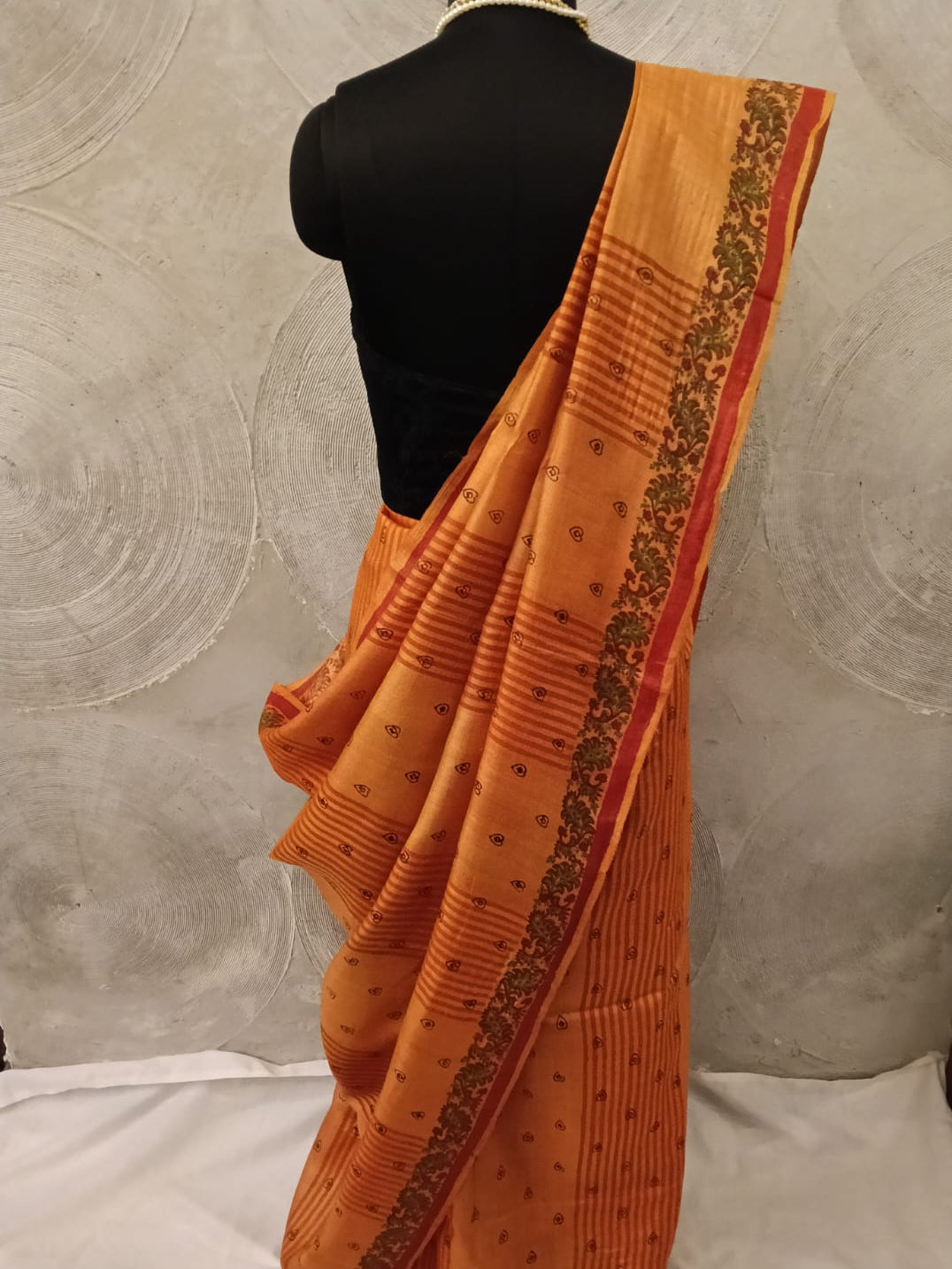 Mustard-Orange Tussar Silk Sari