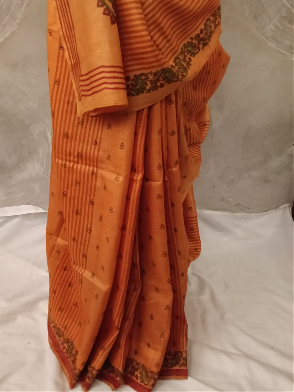 Mustard-Orange Tussar Silk Sari