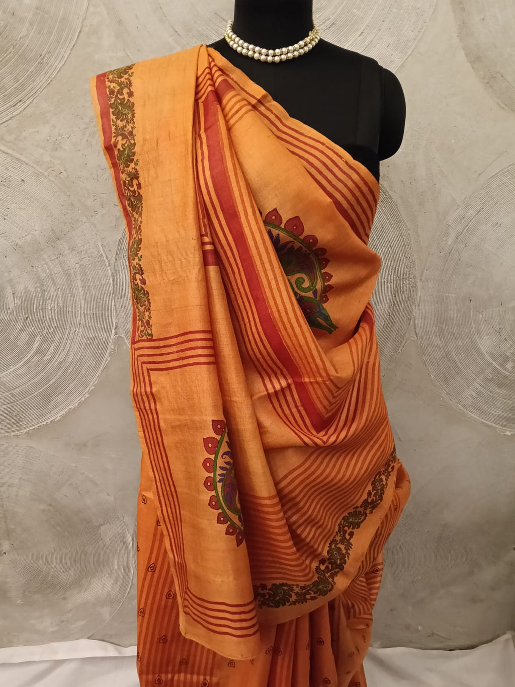 Mustard-Orange Tussar Silk Sari