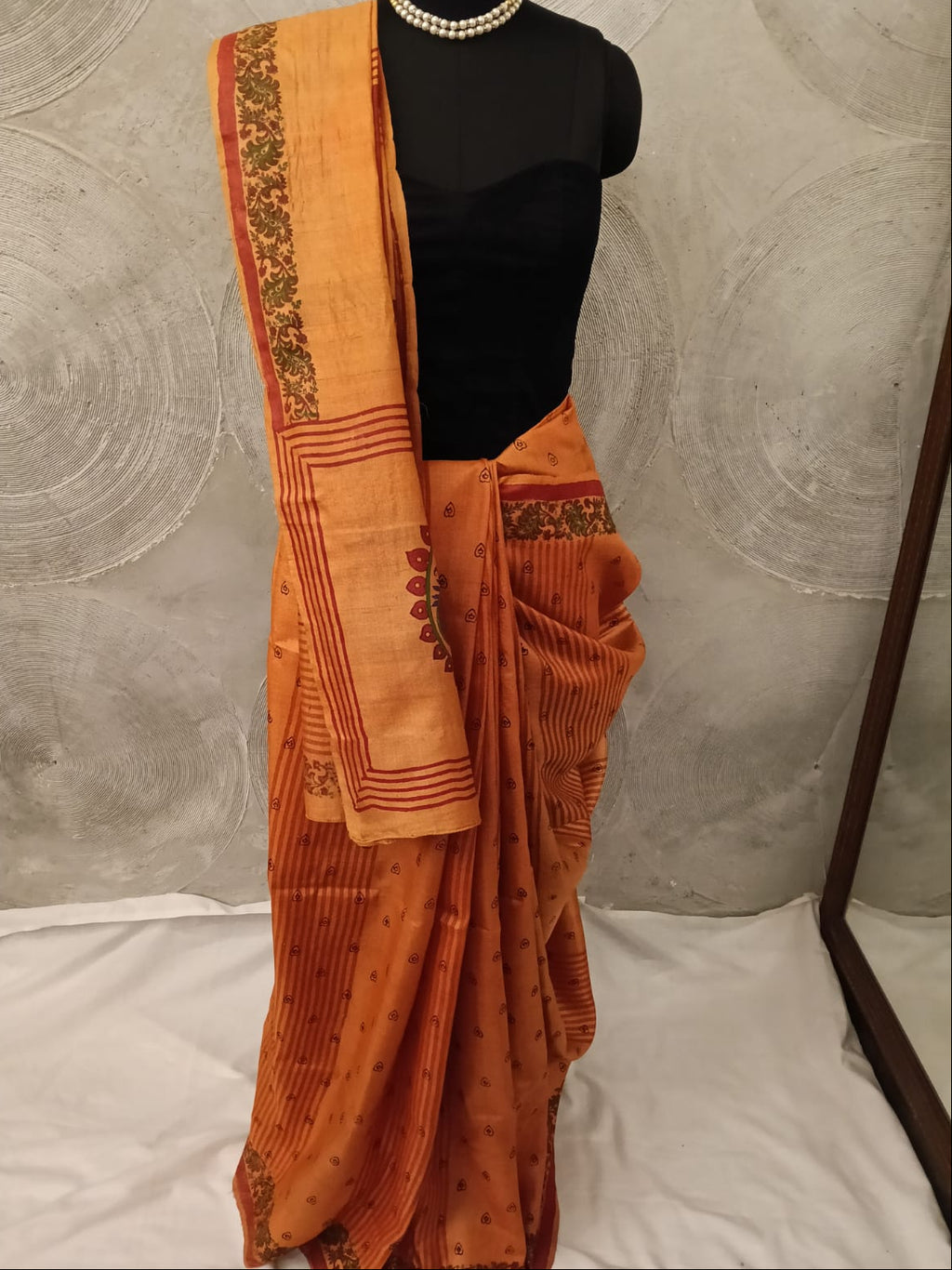 Mustard-Orange Tussar Silk Sari