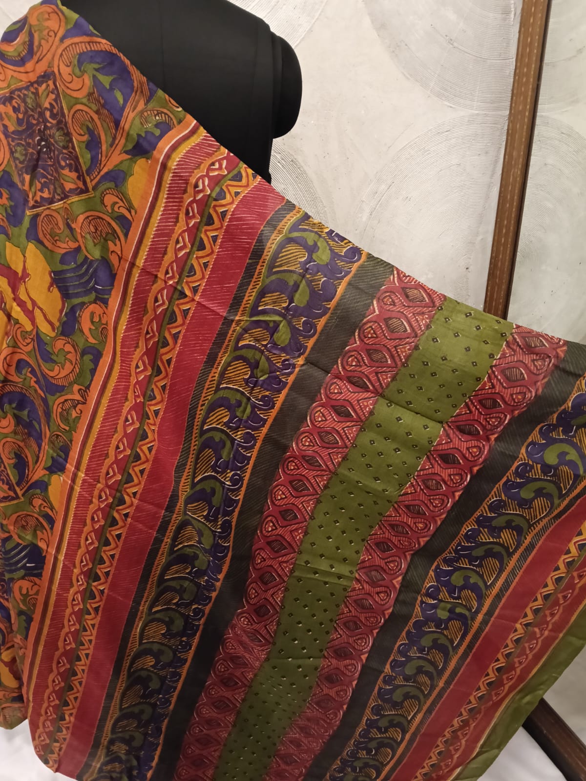 Multicolored Printed Tussar Silk Sari