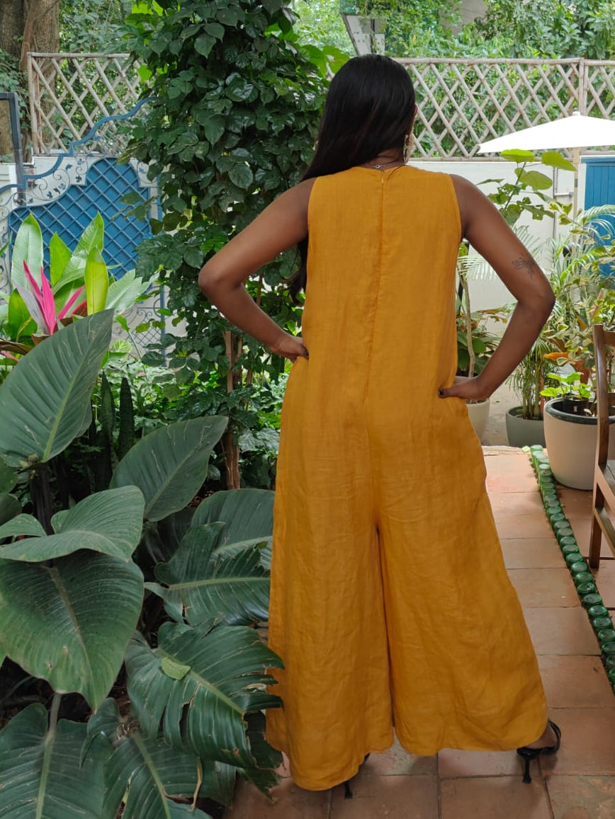 SAFED - Yellow Linen Jumpsuit