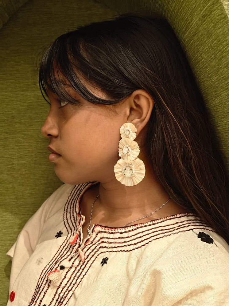 Beige Floral Tiered Earrings