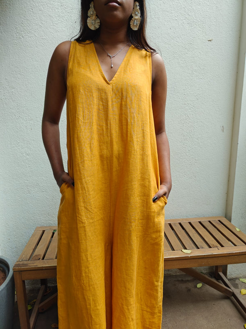 SAFED - Yellow Linen Jumpsuit