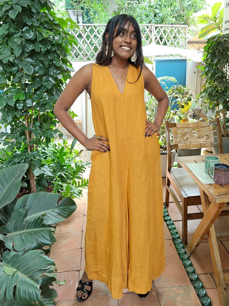 SAFED - Yellow Linen Jumpsuit