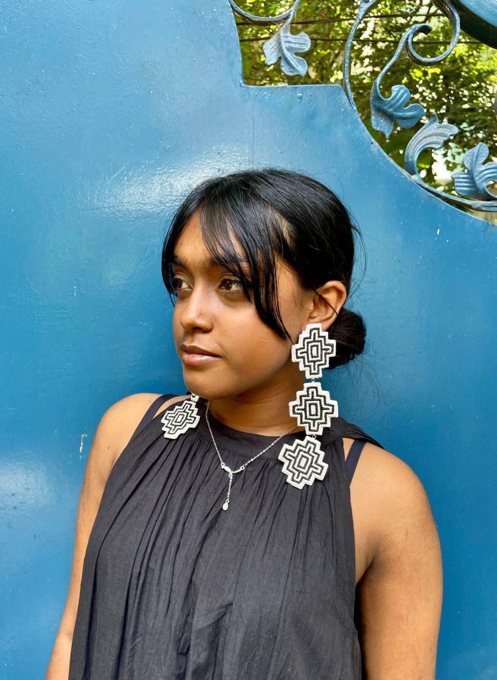 Abstract Black and White Beaded Earrings