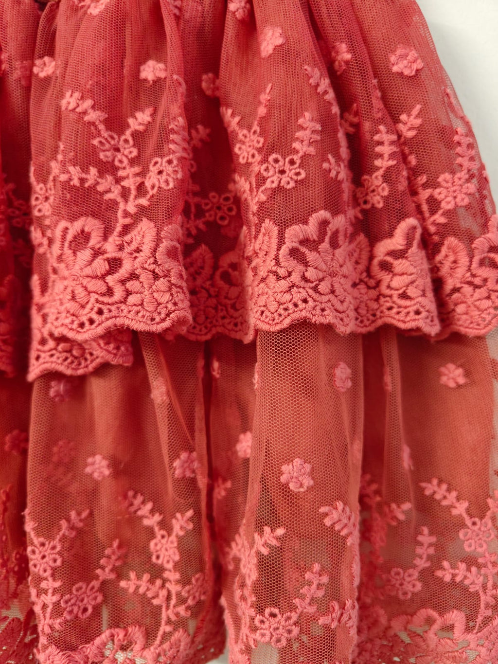 Brick red Floral Lace Skirt