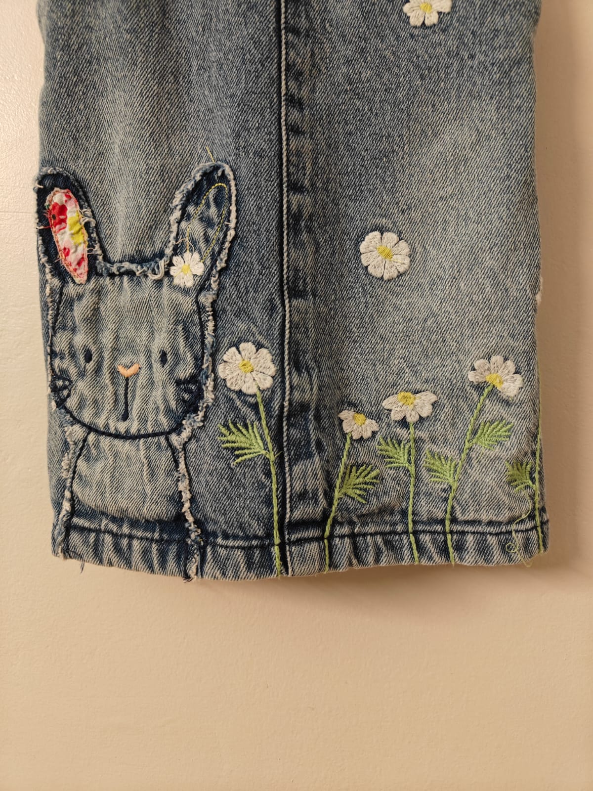 Embroidered Denim Overalls Dress