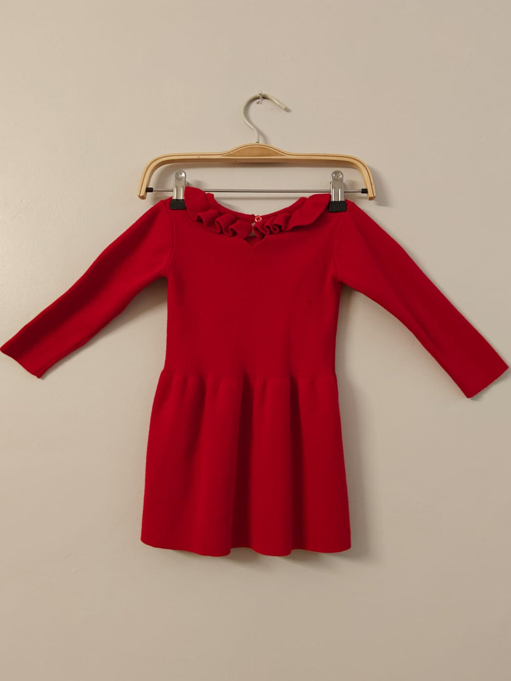 Ruffle Neck Knit Red Dress