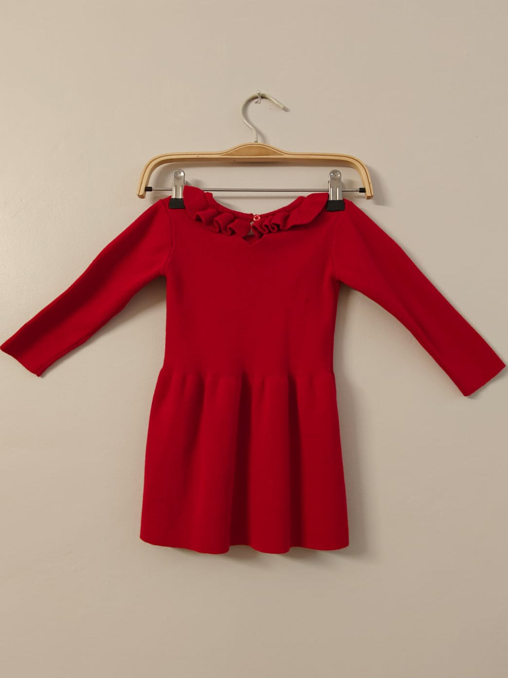 Ruffle Neck Knit Red Dress