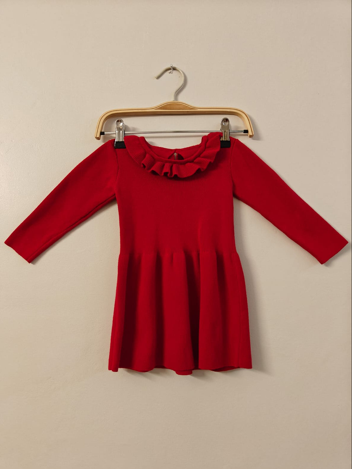 Ruffle Neck Knit Red Dress