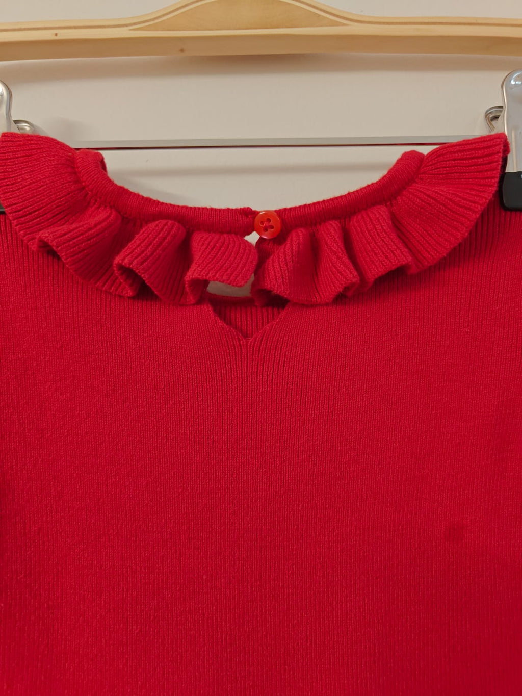 Ruffle Neck Knit Red Dress
