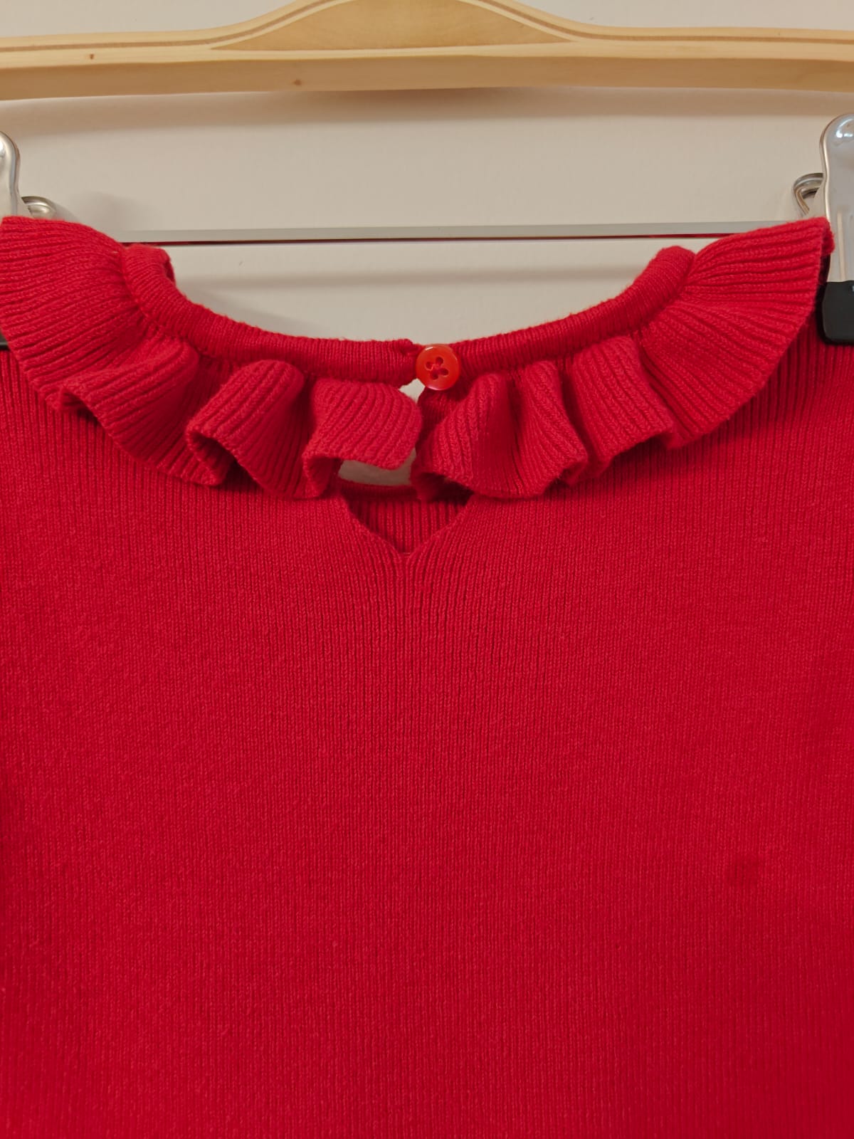 Ruffle Neck Knit Red Dress