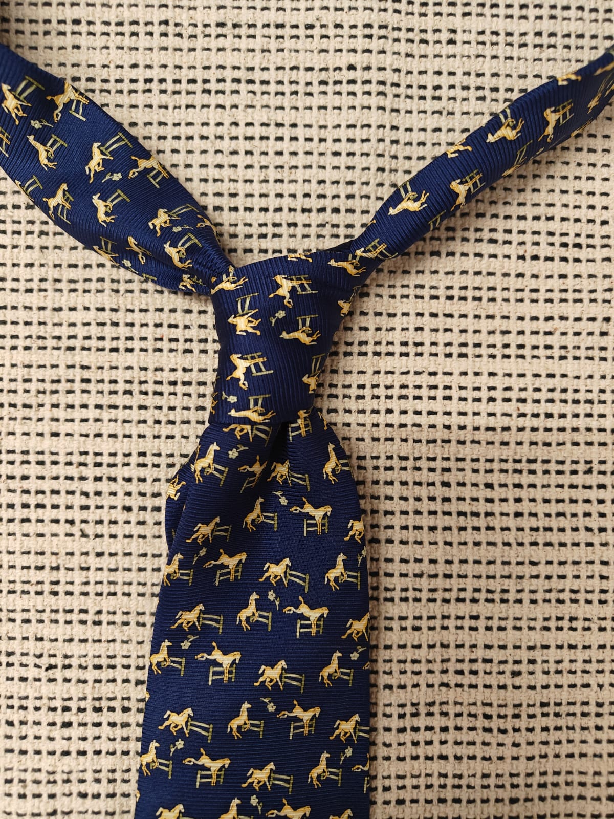 Blue Equestrian Pattern Silk Tie