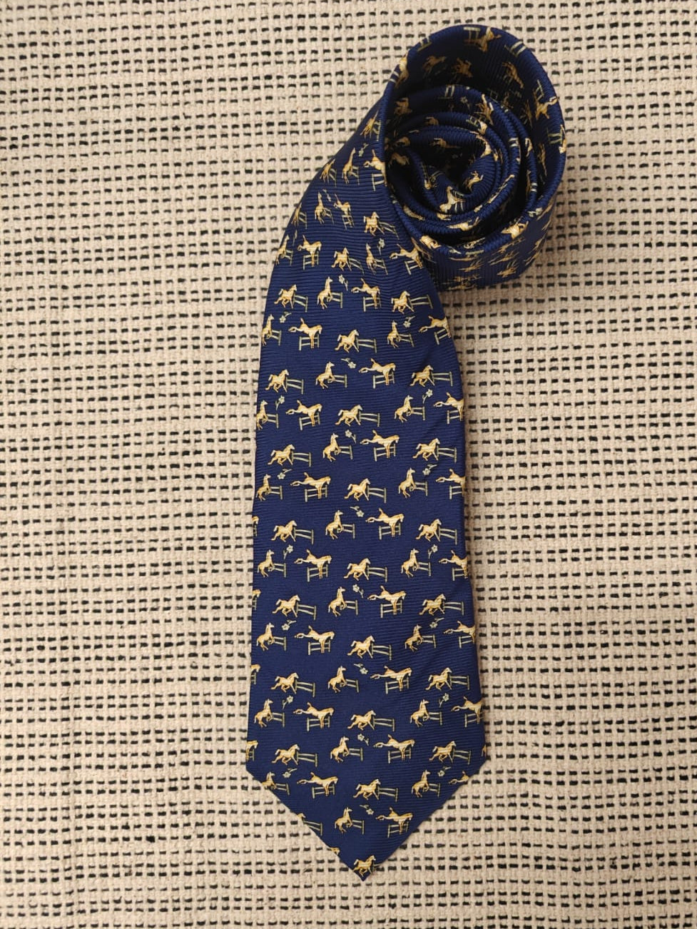 Blue Equestrian Pattern Silk Tie