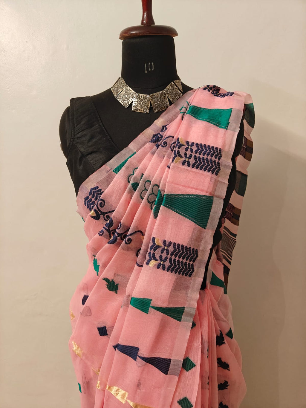 Pink and Green Jamdani Sari