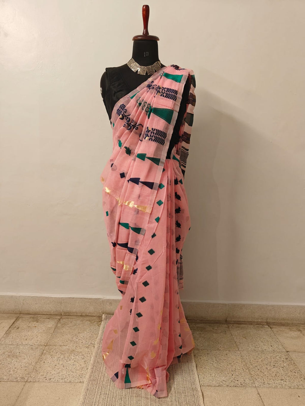 Pink and Green Jamdani Sari