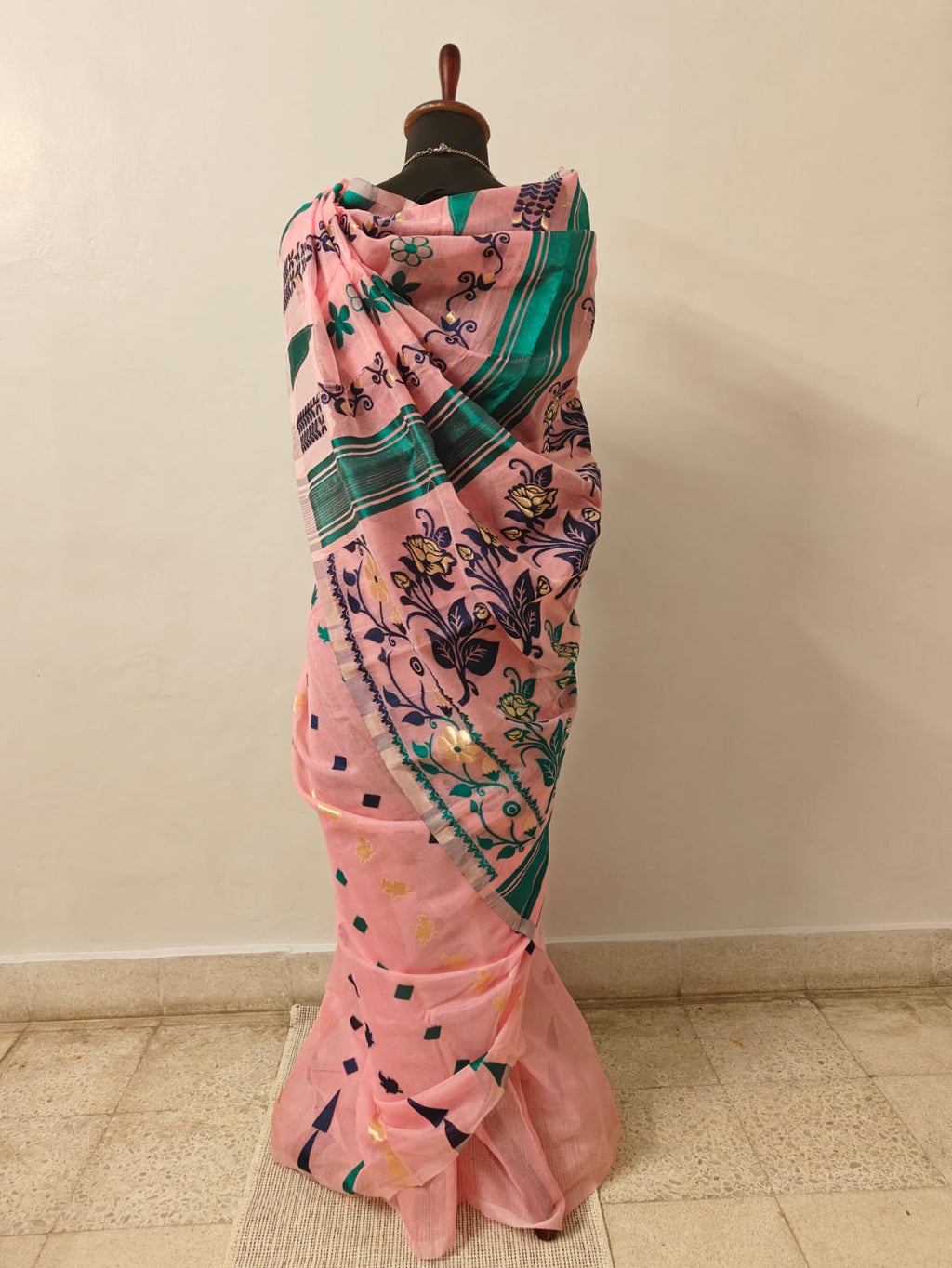 Pink and Green Jamdani Sari